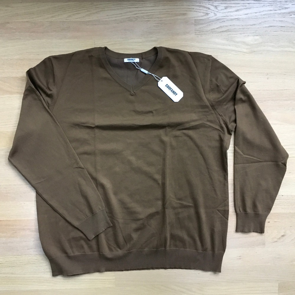 COOFANDY Mens V-Neck Sweater Brown Pullover Knit Size XXL NWT